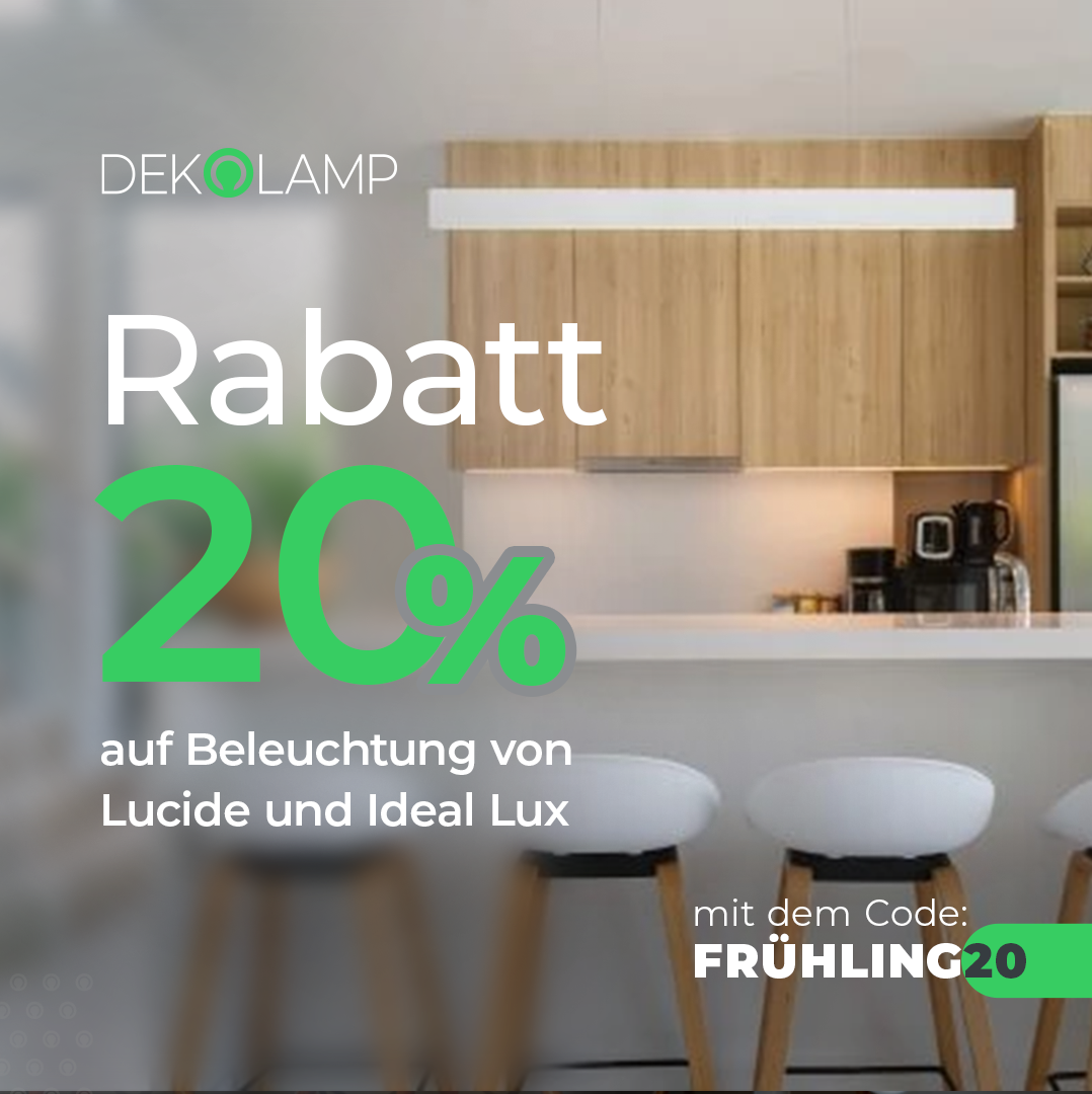 Profitieren Sie noch bis Ende Juni von einem 20 % Rabatt auf Lucide und Ideal Lux Leuchten!