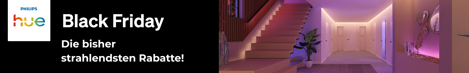 Banner Black Friday Philips Hue – bis zu –30 % auf intelligente Beleuchtung