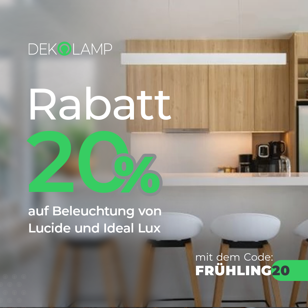 20 % Rabatt auf Ideal Lux und Lucide 20 % Rabatt auf Ideal Lux und Lucide