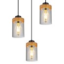 Globo 15557-3H Pendel-Deckenleuchte Finca 3x40W | E27 - schwarz, Holz, Rauch