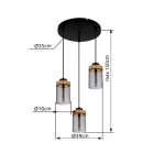 Globo 15557-3H Pendel-Deckenleuchte Finca 3x40W | E27 - schwarz, Holz, Rauch