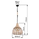 Globo 15671H Pendel-Deckenleuchte Halia 1x60W | E27 - schwarz, natur