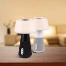 TRIO R52041142 LED Tischleuchte mit Lautsprecher DJ 1x4,5W | 600L | 2700-4500-6500K | IP20 - Temperatureinstellung Beleuchtung, 3-Phasen-dimmbar, Bluetooth, Akku, Laden über USB, weiß mit schwarz