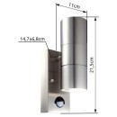 Globo 3201SL Außenwandleuchte Style mit Bewegungssensor 1x5W | GU10 LED | 210L | 3000K | IP44 - inklusive Leuchtmitteln, Edelstahl