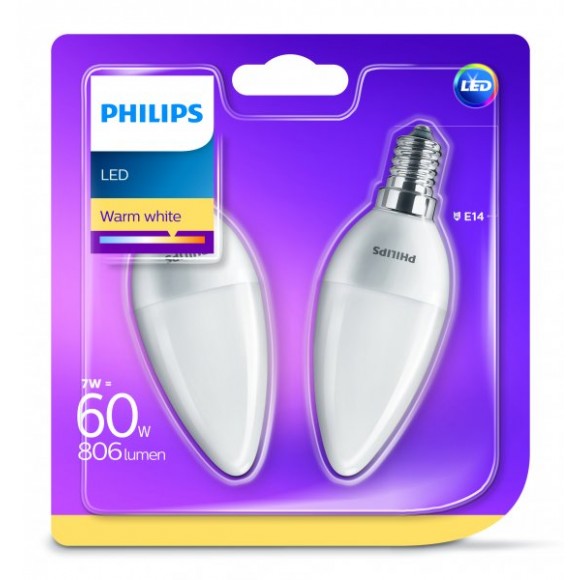 Philips 8718699614157 LED Lampe Doppelpack 1x7W | E14 - Form Kerze