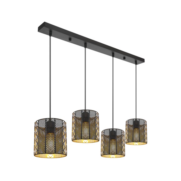 Globo 15450-4H Pendel-Deckenleuchte Abini 4x60W | E27 - schwarz, gold