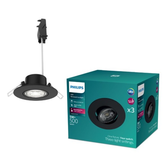 Philips 8721103038050 LED Einbauleuchte Cilantro | 5W integrierte LED-Quelle | 500lm | 2700K | schwarz