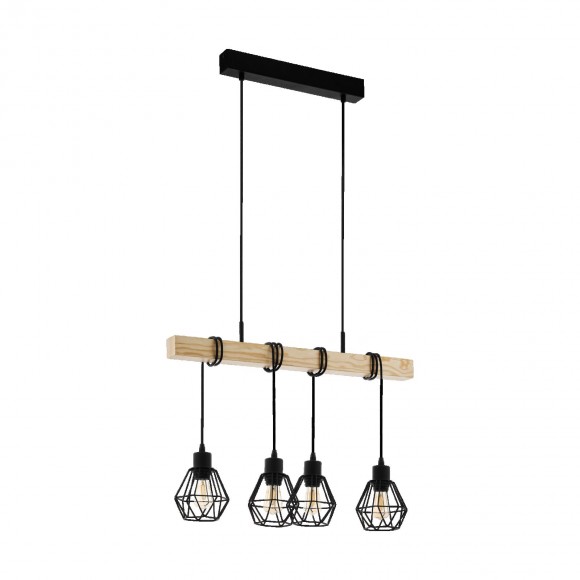 Eglo 43132 Deckenleuchte Townshend 5 4x60W | E27 - schwarz, Holz