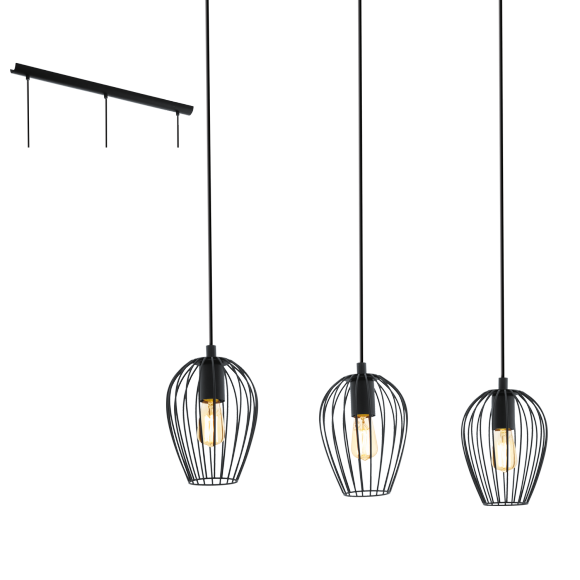 Eglo VINTAGE 49478 Pendelleuchte NEWTOWN schwarz E27 3x60W