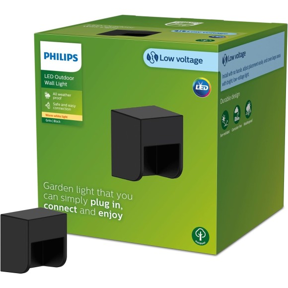 Philips 8720169269255 LED Außenwandleuchte Grits | 1,5W integrierte LED-Quelle | 2700K