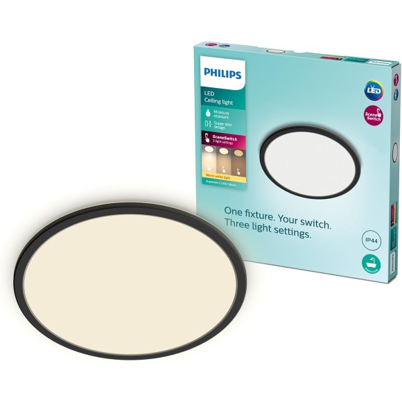 Philips 8719514327283 LED Deckenleuchte Super Slim 1x18w | 1500lm | 2700k | IP44 - schwarz