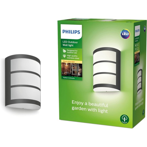 Philips 8719514417595 LED Außen Wandleuchte Python 1x6w | 450lm | 2700k | IP44 - Anthrazit