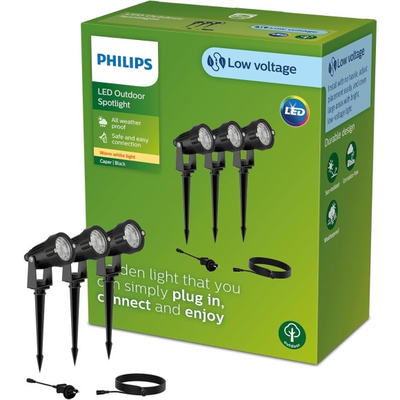 Philips 8720169269392 LED Niedervolt-Außenleuchte Caper | 3W integrierte LED-Quelle | 2700K