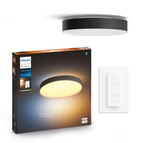 Philips Hue 41161/30 / P6 LED-Decke-Leuchte mit Deckenleuchte XL + Hue-Schalter 1x48w | 1100lm | 2200-6500K - dimmbar, Bluetooth, White Ambiance, schwarz