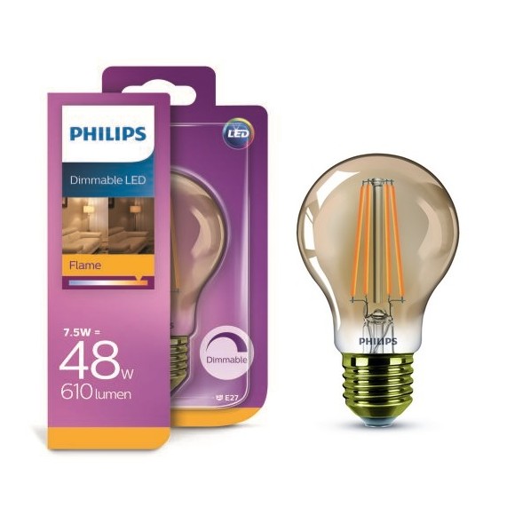 Philips LED Klassiker 7,5 W/48W E27 FL A60 D gold