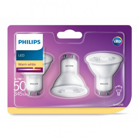 Philips 8718696761304 LED Lampe 3x4,7W | GU10 | 2700K - Dreierpack