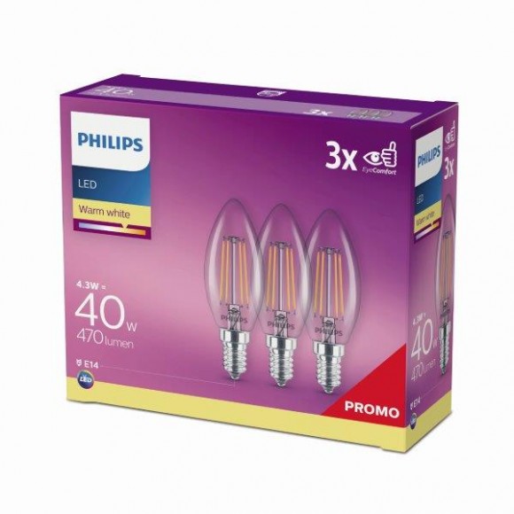 Philips 8718699665081 3x LED Lampe Classic 1x7W|E27|2700K - Dreierpack EYECOMFORT