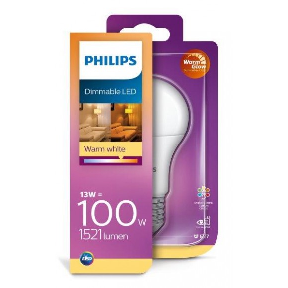 Philips 8718699659844 LED Lampe 13W | E27 | 2700K - WarmGlow, dimmbar, EYECOMFORT