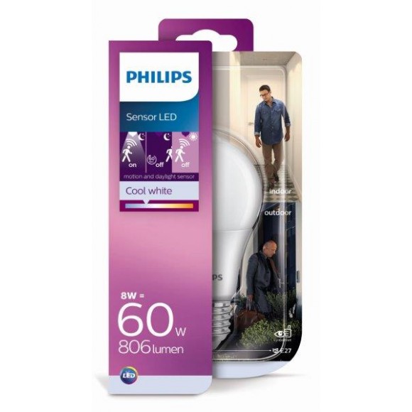 Philips 8718699660000 LED Lampe Sensor 1x8W | E27 | 4000K - EYECOMFORT