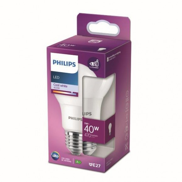 Philips 8718699769826 LED Lampe 1x5W | E27 | 470lm | 4000K - kaltweiß, matt weiß, EyeComfort