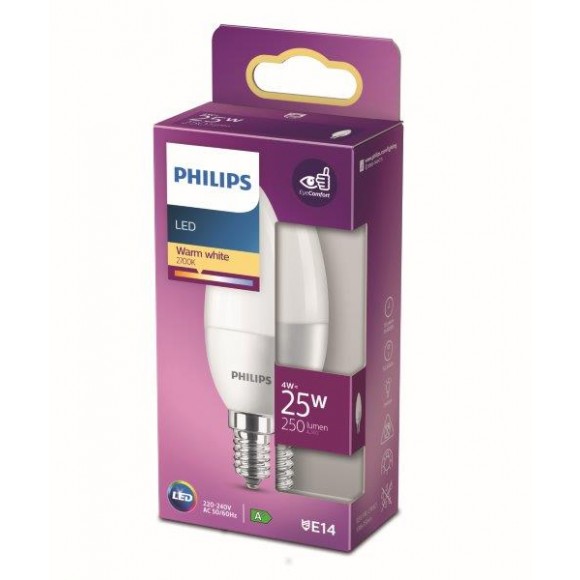 Philips 8718699771713 LED Lampe 1x4W | E14 | 250LM | 2700K - warmweiß, matt weiß, EyeComfort