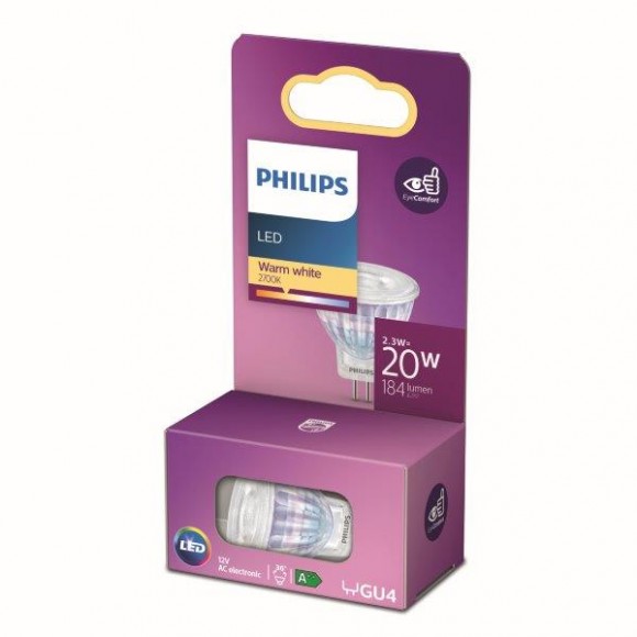 Philips 8718699774073 LED Lampe 1x2,3W | GU4 | 184lm | 2700K - warmweiß, Spotleuchte Eyecomfort