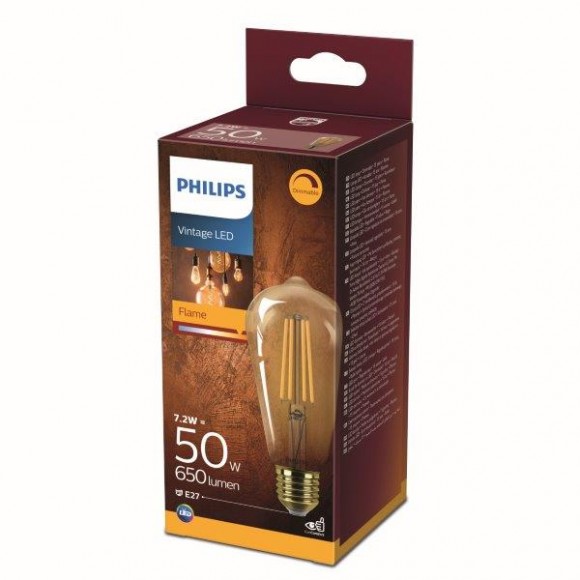 Philips 8718699788766 LED lampe Vintage 1x7,2W | E27 | 650L | 2200K - Flamme, dimmbar, Bernstein - Eyecomfort