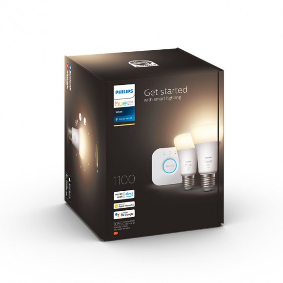 Philips Hue 8719514289116 LED Starter Kit Set + Hue Bridge 2x95w | E27 | 1100lm | 2700k - dimmbar, Bluetooth, weiß