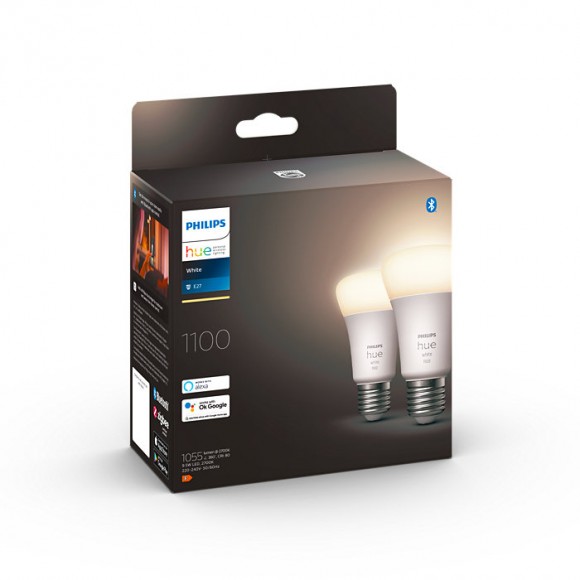 Philips Hue 8719514289192 LED-Lampe A60 2x95w | E27 | 1100lm | 2700k - Set 2 Stück, dimmbar, Bluetooth, weiß