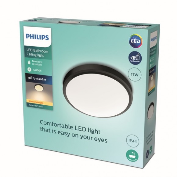 Philips 8719514326606 LED-Deckenleuchte Doris 1x17w | 1500lm | 2700k | IP44 - schwarz