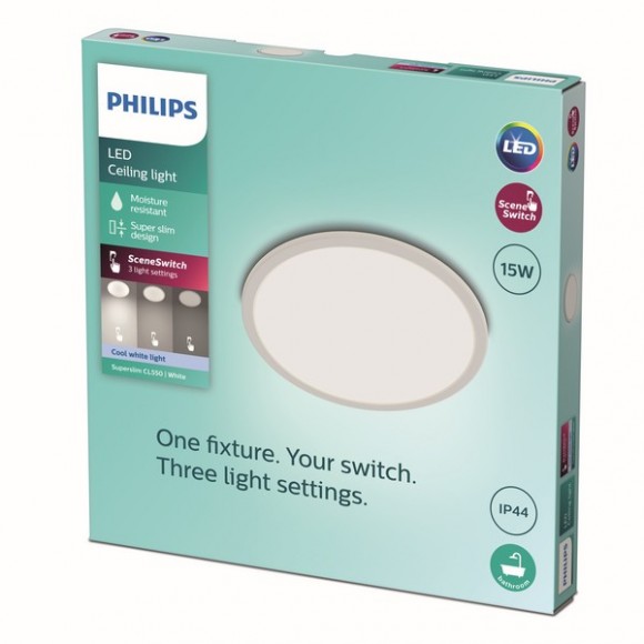 Philips 8719514327221 LED-Deckenleuchte Super Slim 1x15w | 1500lm | 4000k | IP44 - weiß