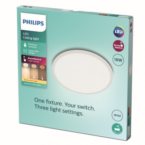Philips 8719514327269 LED Deckenleuchte Super Slim 1x18w | 1500lm | 2700k | IP44 - weiß