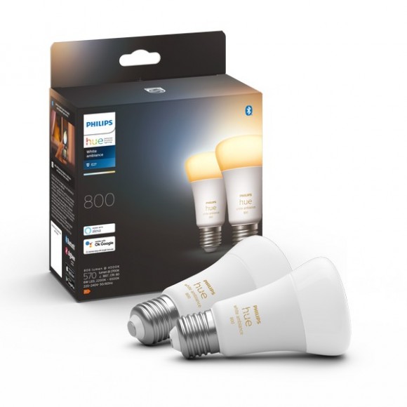 Philips Hue 8719514328242 LED-Lampe Set 2x6w | E27 | 800lm | 2200-6500K - 2 stück Set, dimmbar, Bluetooth, Zigbee, White Ambiance, weiß