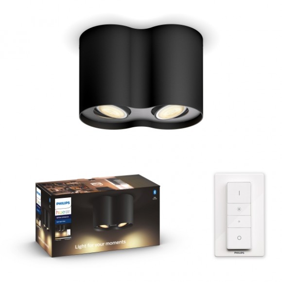Philips Hue 8719514338425 LED Deckenleuchte Pillar 2x5w | Gu10 | 700lm | 2200-6500K - Fernbedienung, Bluetooth, dimmbar, White Ambiance, schwarz