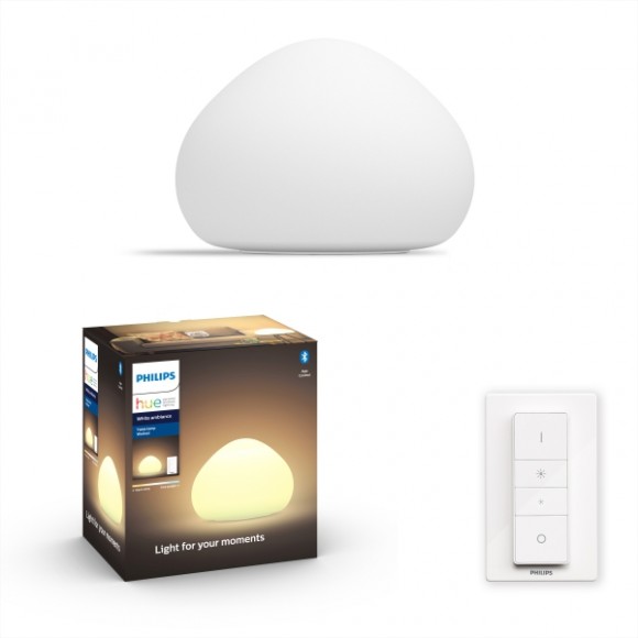 Philips Hue 8719514341395 Tischlampe Wellner D268mm 1x6w | E27 | 570-800lm | 2200-6500k - White Ambiance, dimmbar, Fernbedienung, Bluetooth, weiß