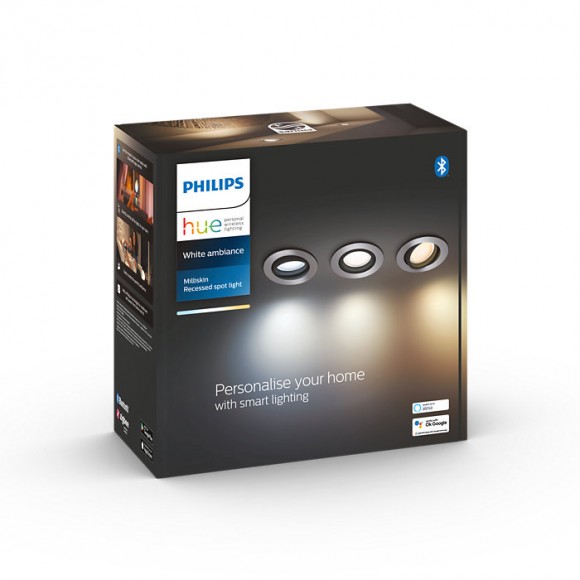 Philips Hue 8719514342828 LED Spotleuchte Milliskin 3x5w | Gu10 | 1050lm | 2200-6500k - Set 3 Stück, dimmbar, White Ambiance, Aluminium