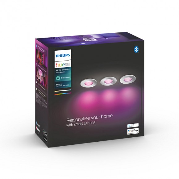 Philips Hue 871951435392 LED Badezimmerleuchteleuchte Xamento 3x5,7w | Gu10 | 1050lm | 2200-6500K | IP44 - Set 3 Stück, dimmbar, Bluetooth, White and color Ambiance, Chrom