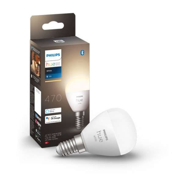 Philips Hue 8719514356696 LED Lampe 1x5,7w | E14 | 470lm | 2700k | P45 - Bluetooth, weiß
