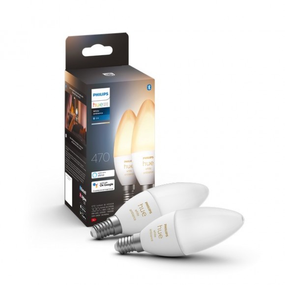 Philips Hue 8719514356733 LED Set 2x4w | E14 | 470lm | 2200-6500K - 2 Stück, kerze, dimmbar, bluetooth, weiß