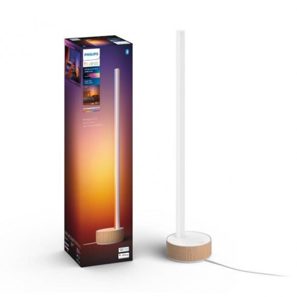 Philips Hue 8719514433465 Signe LED-Tischleuchte 55,3cm | 1x11,8W | 1040lm - weiß mit Holzdekor, Farbverlauf Weiß und Color Ambiance