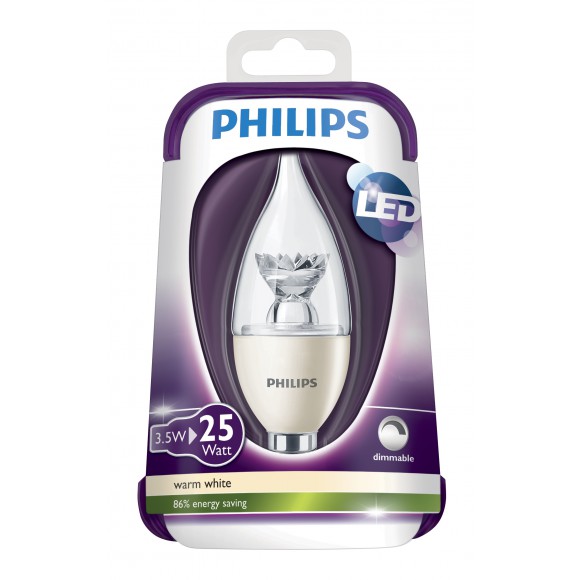 Philips LED Leuchtmittel 3,5W (25W) E14 WW 230 BA39 D CL/4, transparent