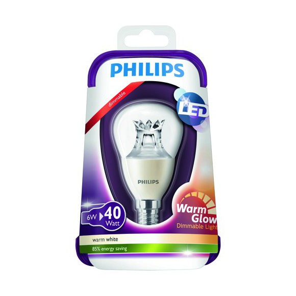 Philips LED Leuchtmittel Warmglow 6W (40W) E14 WW 230V, transparent