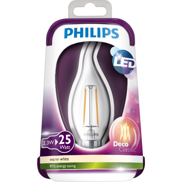 Philips LED Leuchtmittel 2,3W (25) E14 WW BA35 CL ND transparent