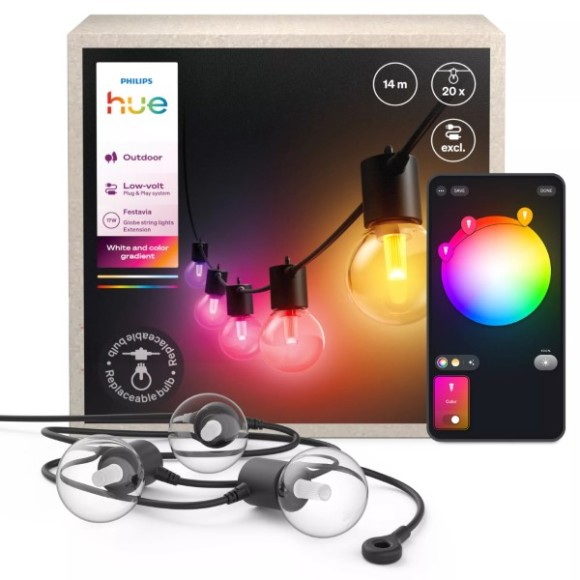 Philips Hue  8721103062857 LED Lichterkette für den Außenbereich | 13W integrierte LED-Quelle | rgb - farbig | Dimmer | schwarz