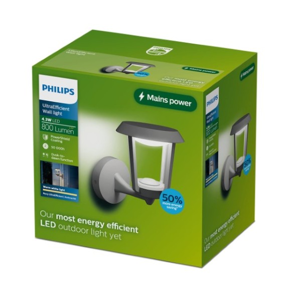 Philips 8721103104878 LED Außenwandleuchte Nuvy  | 4W integrierte LED-Quelle | 800lm | 2700K | anthrazit