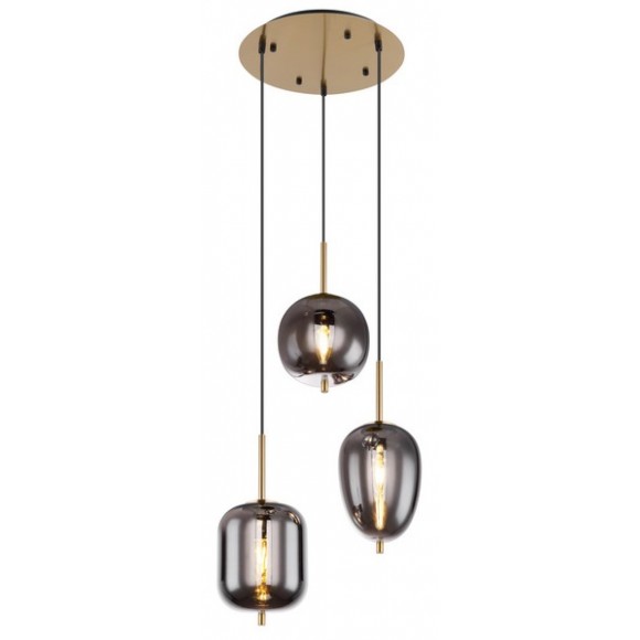 Globo 15345-3MM Pendel-Deckenleuchte Blacky I 3x40W | E14 - Schwarz, Messing, Rauch