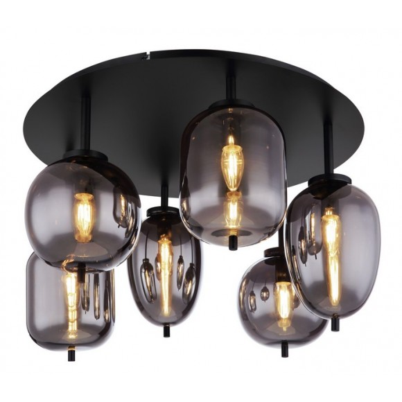 Globo 15345-6D Deckenleuchte Blacky I 6x40W | E14 - schwarz, rauchfarben