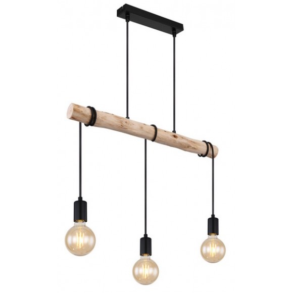 Globo 15539-3H Pendel-Deckenleuchte Gregor 3x60W | E27 - schwarz, Holz