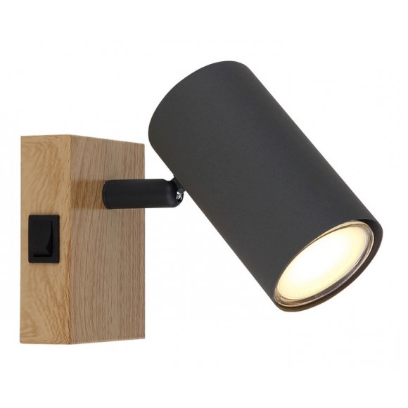 Globo 57911-1G Wandleuchte Robby 1x25W | GU10 - Schalter am Gehäuse, schwarz, Holz