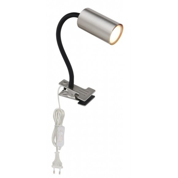 Globo 57911K Tischleuchte mit Clip Robby 1x25W | GU10 - Kabelschalter, flexibler Arm, vernickelt, schwarz